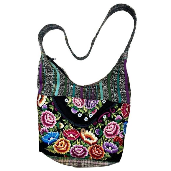 Floral Messenger Hobo Bag Purse Embroidered Boho - Picture 1 of 8